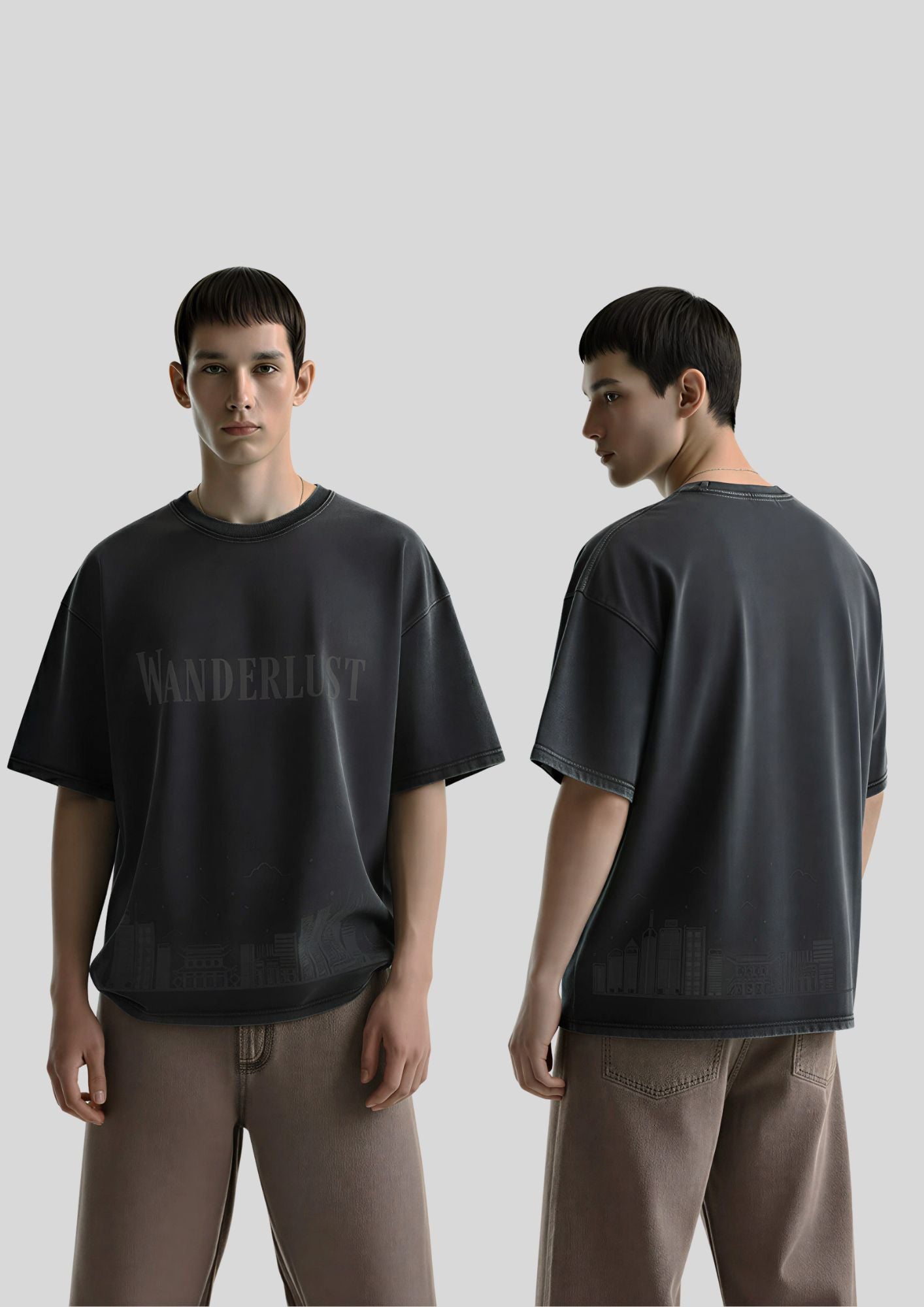 "Wanderlust" Oversized Cityscape T-Shirt - Vintage Wash